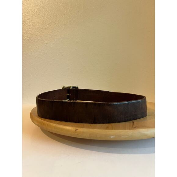 90s Brown Distressed Look Genuine Leather Square Gold Buckle Belt Size Medium main image 12